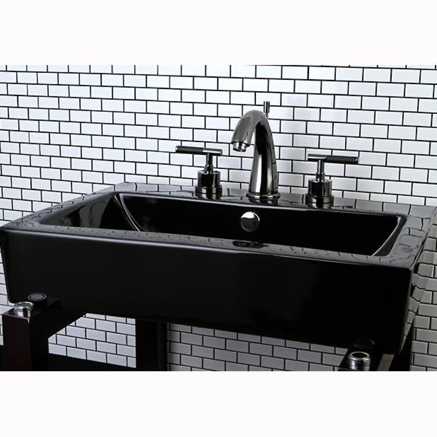 Kingston Brass NS2960DKL Water Onyx Widespread Lavatory Faucet with Lever Handles and Brass Pop up Drain in Black Nickel
