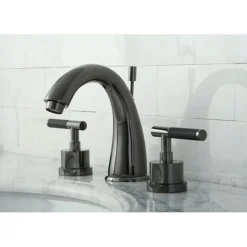 Kingston Brass NS2960DKL Water Onyx Widespread Lavatory Faucet with Lever Handles and Brass Pop up Drain in Black Nickel
