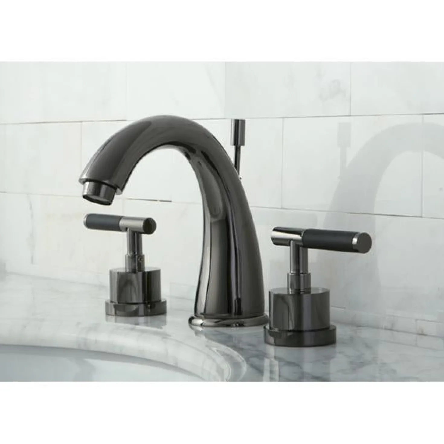 Kingston Brass NS2960DKL Water Onyx Widespread Lavatory Faucet with Lever Handles and Brass Pop up Drain in Black Nickel