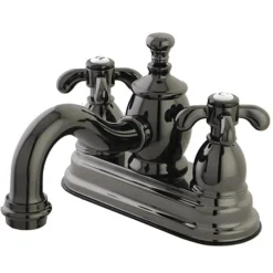 Kingston Brass NS7100TX Water Onyx 4 inch Centerset Lavatory Faucet with Cross Handles and Brass Pop up Drain in Black Nickel