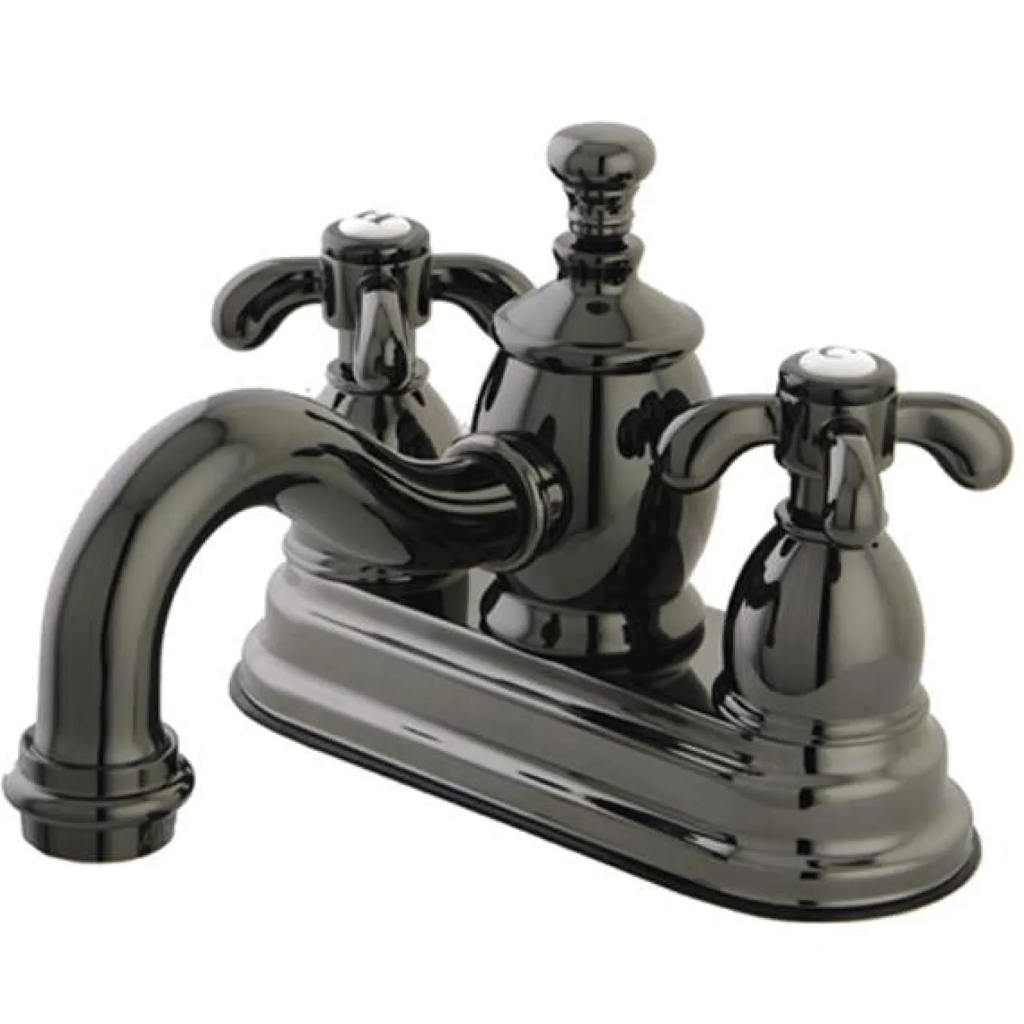 Kingston Brass NS7100TX Water Onyx 4 inch Centerset Lavatory Faucet with Cross Handles and Brass Pop up Drain in Black Nickel
