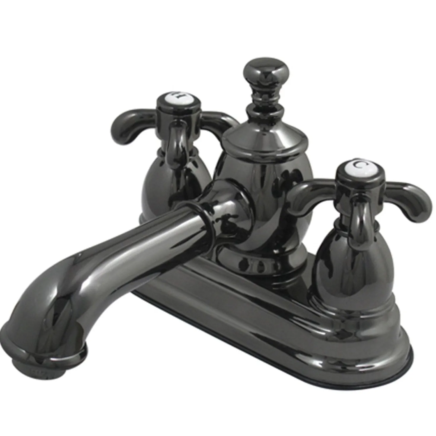 Kingston Brass NS7000TX Water Onyx 4 Inch Centerset Lavatory Faucet with Cross Handles and Brass Pop up Drain in Black Nickel