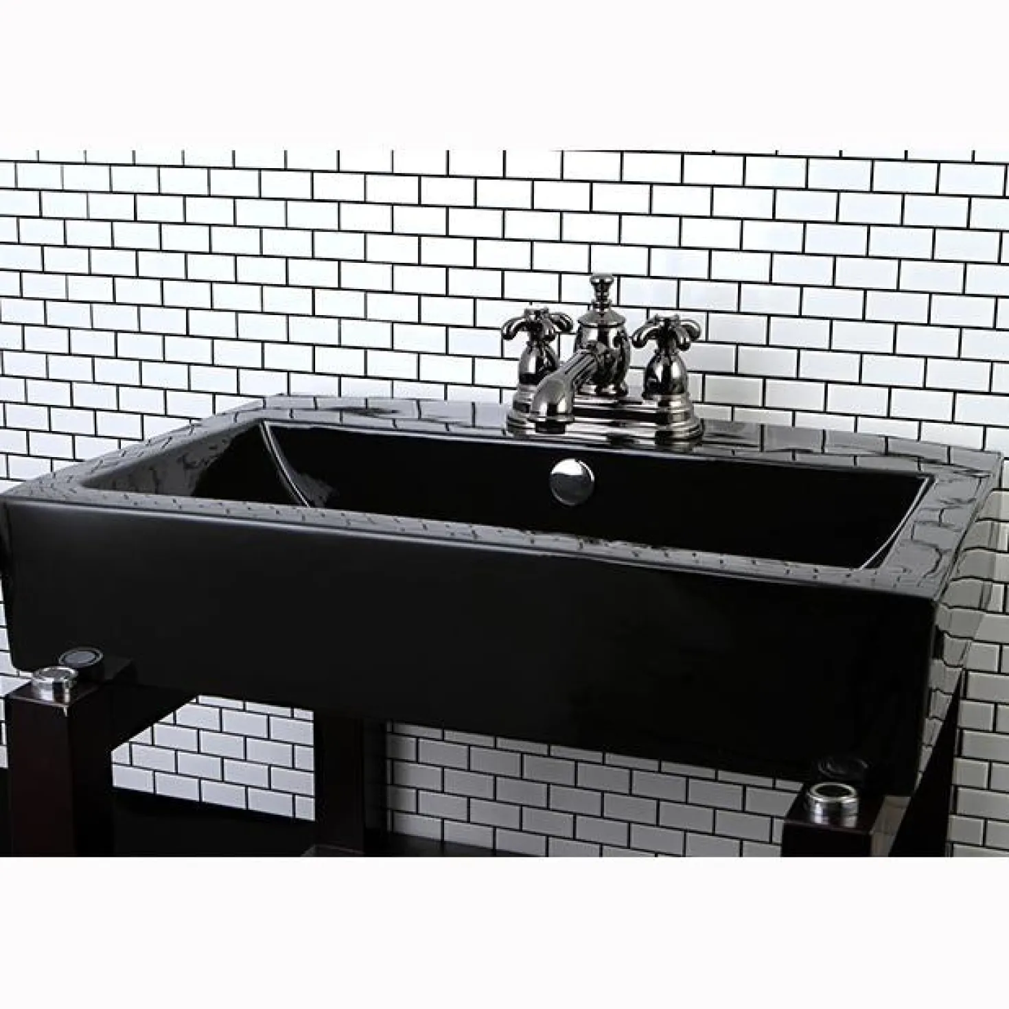 Kingston Brass NS7000TX Water Onyx 4 Inch Centerset Lavatory Faucet with Cross Handles and Brass Pop up Drain in Black Nickel
