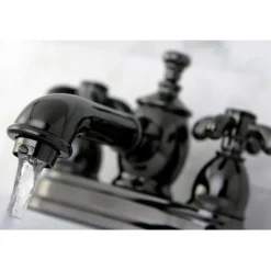 Kingston Brass NS7000TX Water Onyx 4 Inch Centerset Lavatory Faucet with Cross Handles and Brass Pop up Drain in Black Nickel