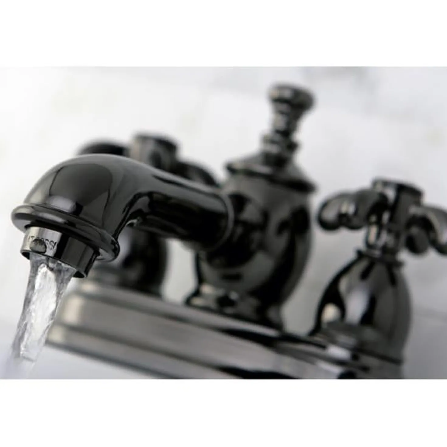 Kingston Brass NS7000TX Water Onyx 4 Inch Centerset Lavatory Faucet with Cross Handles and Brass Pop up Drain in Black Nickel