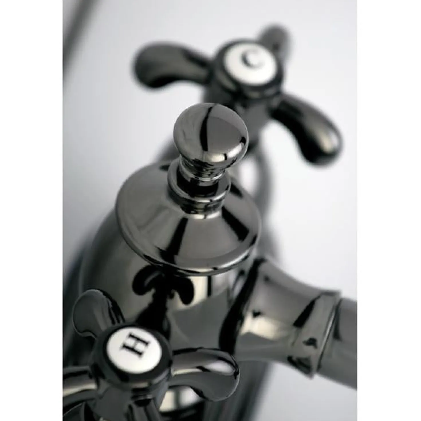 Kingston Brass NS7000TX Water Onyx 4 Inch Centerset Lavatory Faucet with Cross Handles and Brass Pop up Drain in Black Nickel