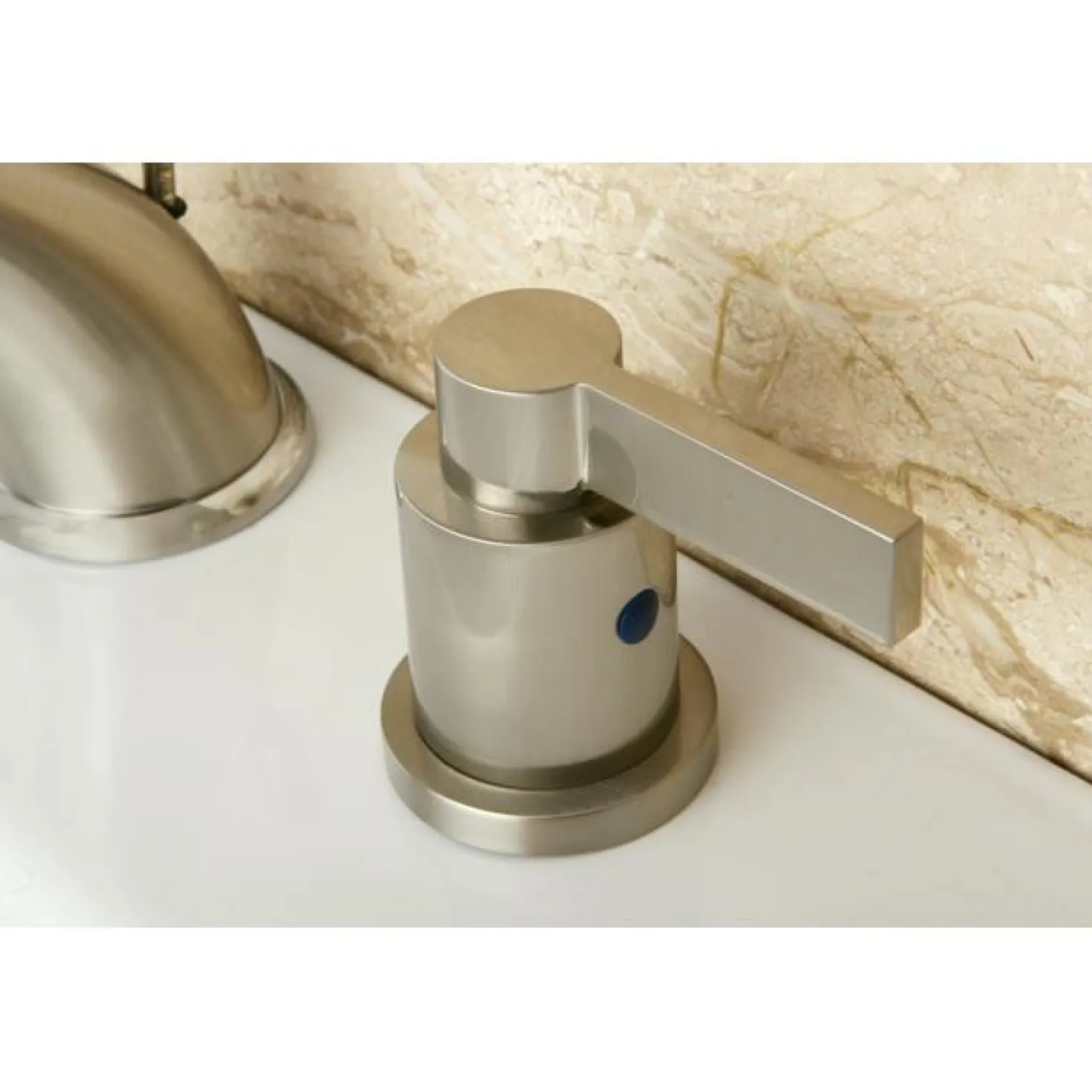 Kingston Brass NuvoFusion Double Handle 8" to 16" Widespread Lavatory Faucet with Brass Pop-up