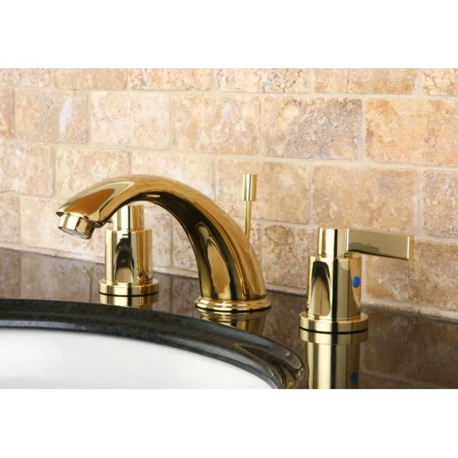 Kingston Brass NuvoFusion Double Handle 8" to 16" Widespread Lavatory Faucet with Brass Pop-up