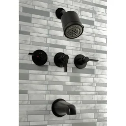 Kingston Brass NuvoFusion Three-Handle Tub and Shower Faucet