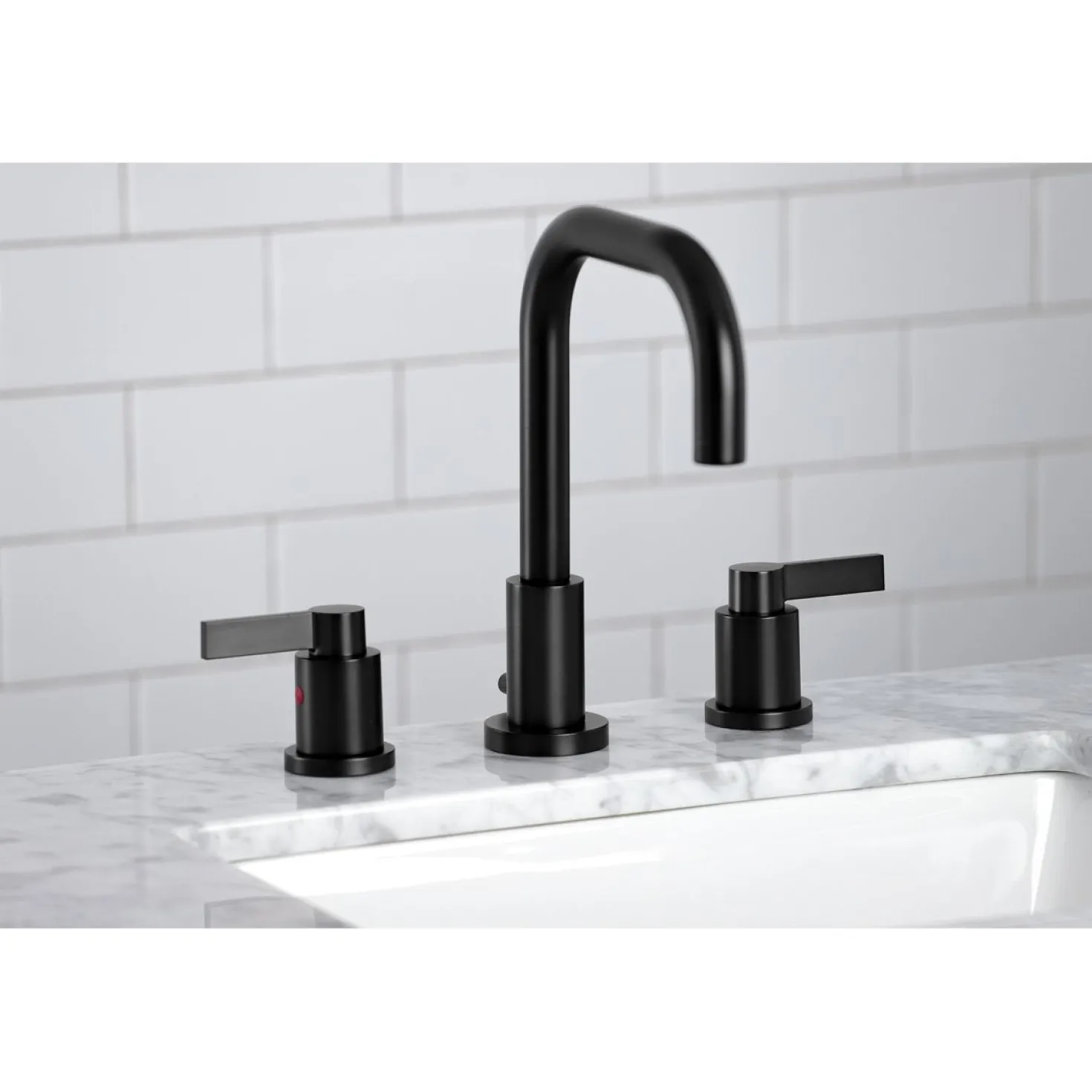 Kingston Brass NuvoFusion Widespread Bathroom Faucet with Brass Pop-Up