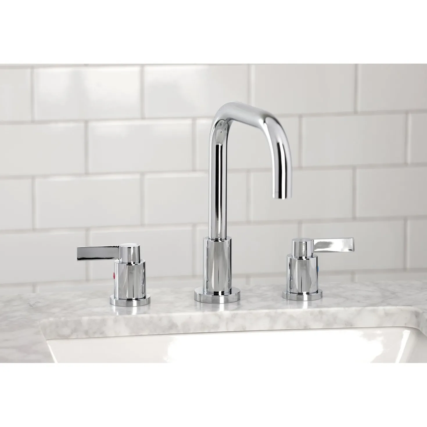 Kingston Brass NuvoFusion Widespread Bathroom Faucet with Brass Pop-Up