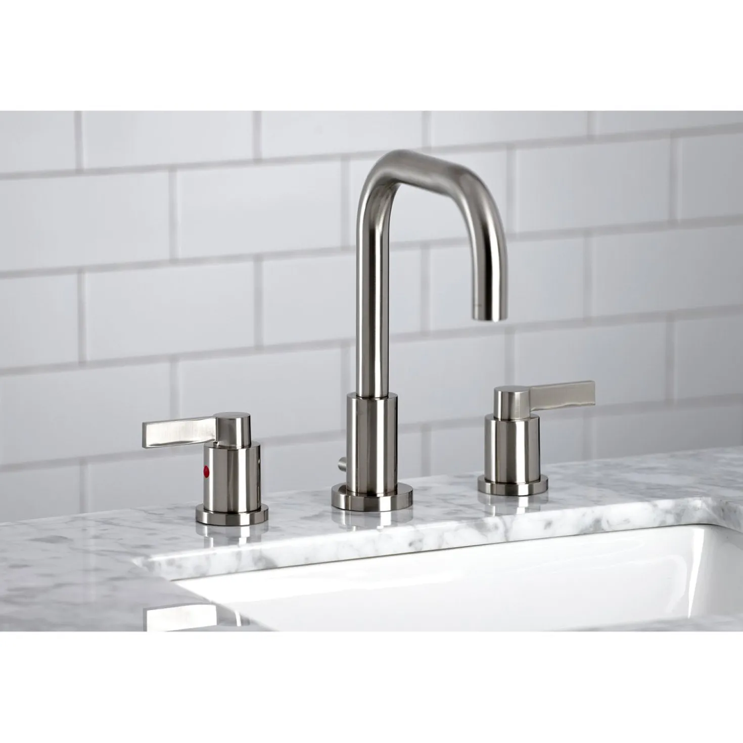 Kingston Brass NuvoFusion Widespread Bathroom Faucet with Brass Pop-Up