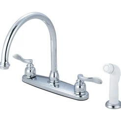Kingston Brass Nuwave French Double Handle 8" Centerset Kitchen Faucet with White Sprayer