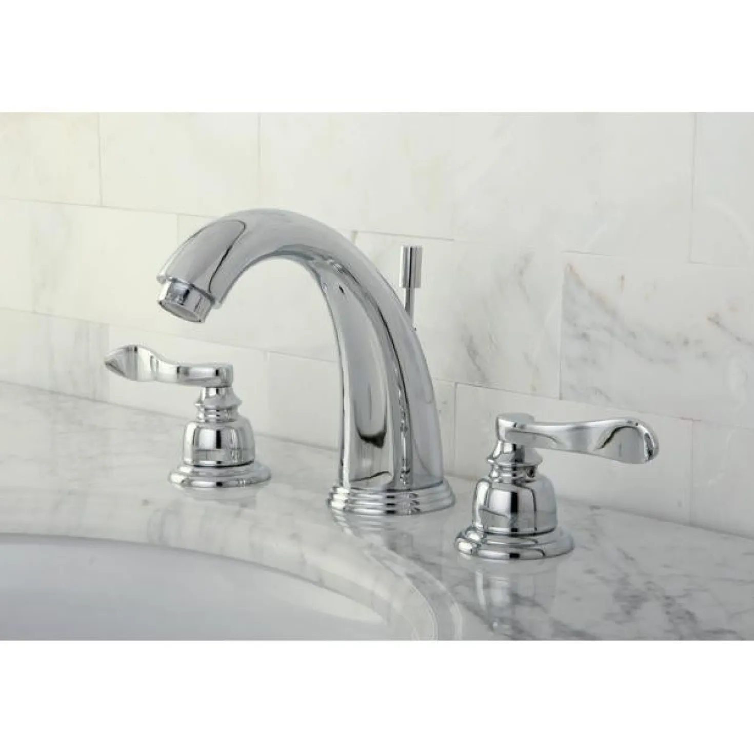 Kingston Brass Nuwave French Two Handle 8" to 16" Widespread Lavatory Faucet with Brass Pop-up