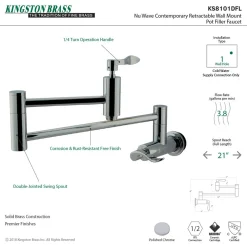 Kingston Brass NuWave Wall Mount Pot Filler Kitchen Faucet