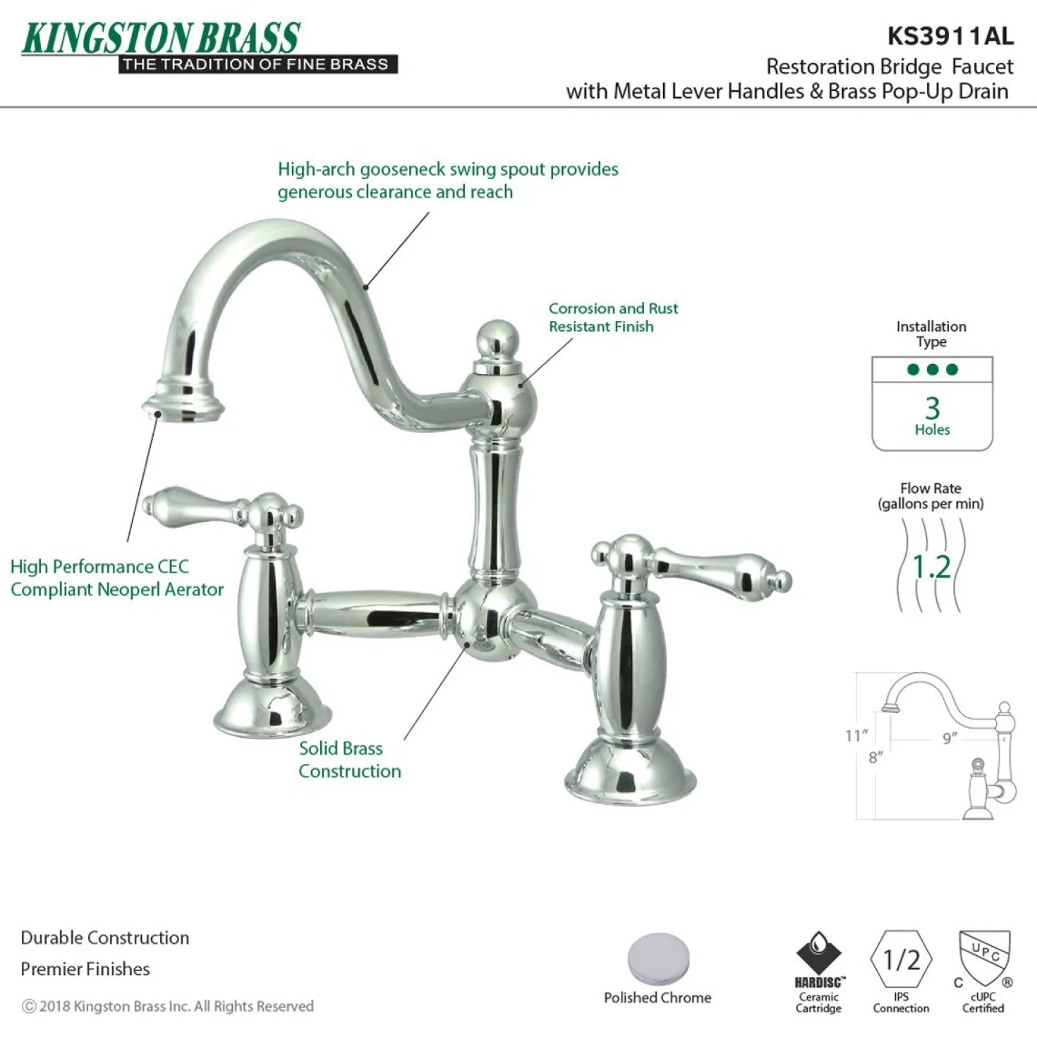 Kingston Brass Restoration Bathroom Bridge Faucet