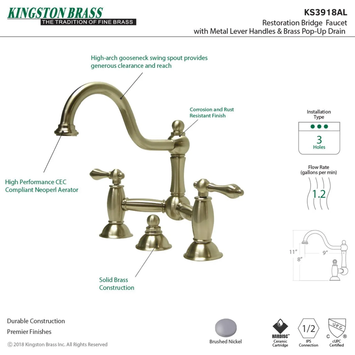 Kingston Brass Restoration Bathroom Bridge Faucet