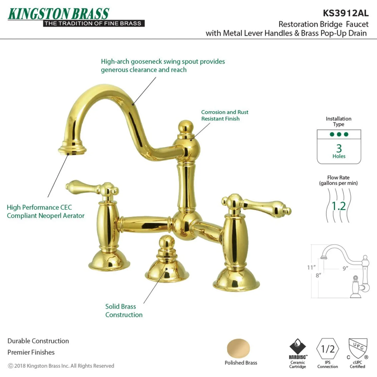 Kingston Brass Restoration Bathroom Bridge Faucet