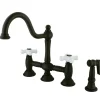 Kingston Brass Restoration Cross-Handle Kitchen Bridge Faucet with Brass Sprayer