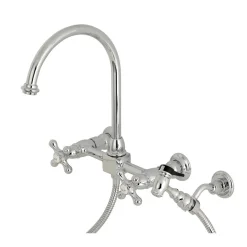 Kingston Brass Restoration 8" Centerset Wall Mount Kitchen Faucet with Brass Sprayer
