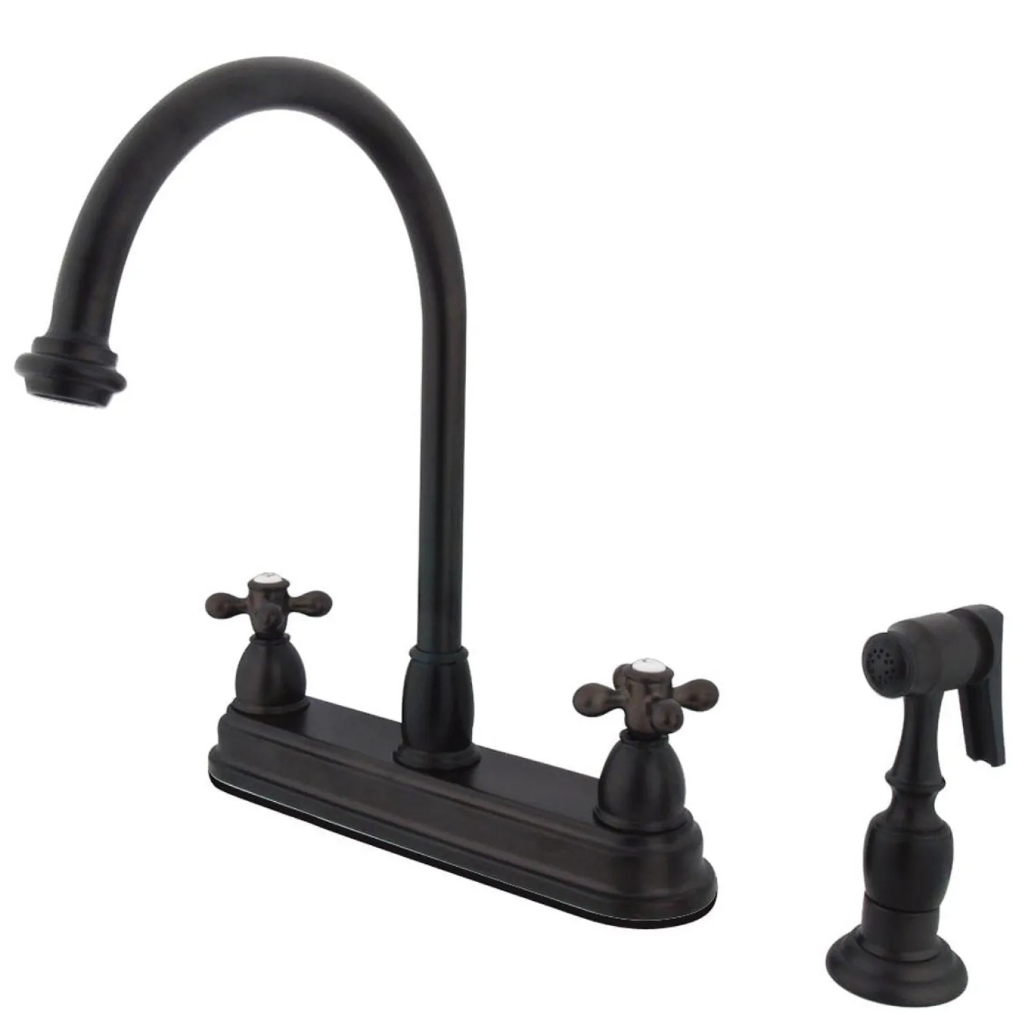 Kingston Brass Restoration Classic Two Handle 8" Kitchen Faucet with Brass Sprayer