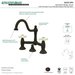 Kingston Brass Restoration Cross-Handle Bathroom Bridge Faucet