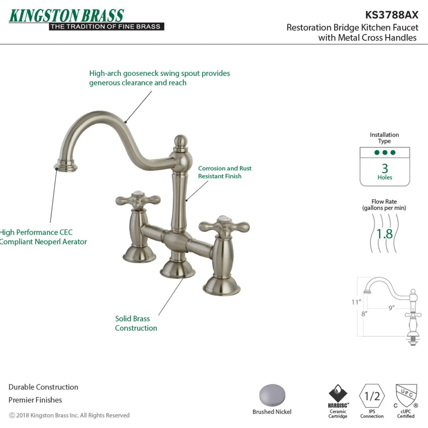Kingston Brass Restoration Deck Mount Kitchen Bridge Faucet