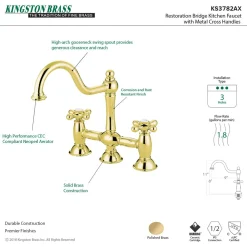 Kingston Brass Restoration Deck Mount Kitchen Bridge Faucet