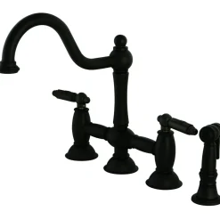 Kingston Brass Restoration Deck Mount Kitchen Bridge Faucet with Brass Sprayer