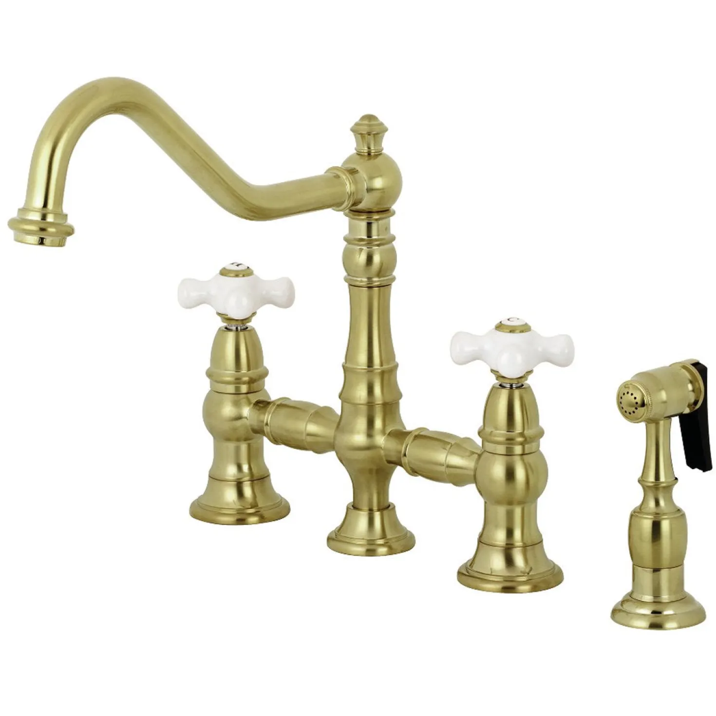 Kingston Brass Restoration Deck Mount 8" Bridge Kitchen Faucet with Sprayer