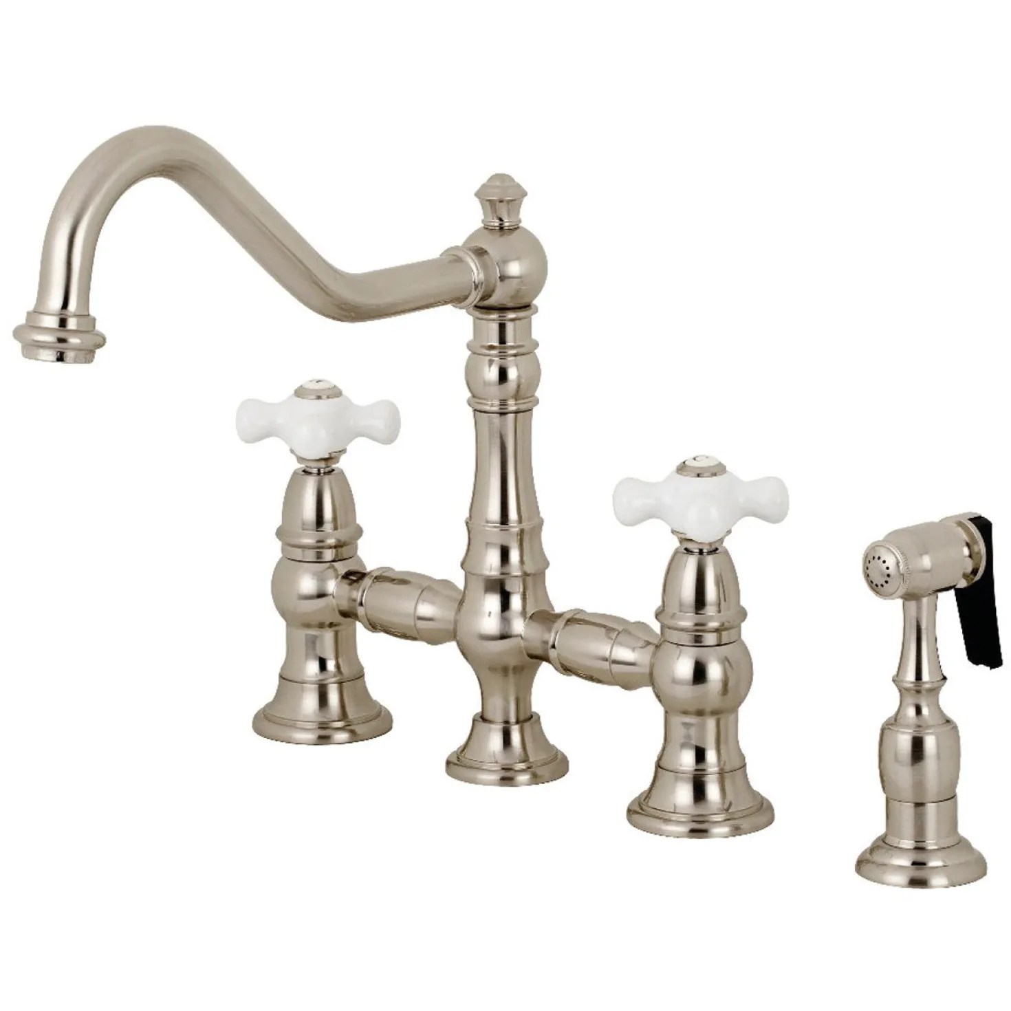 Kingston Brass Restoration Deck Mount 8" Bridge Kitchen Faucet with Sprayer