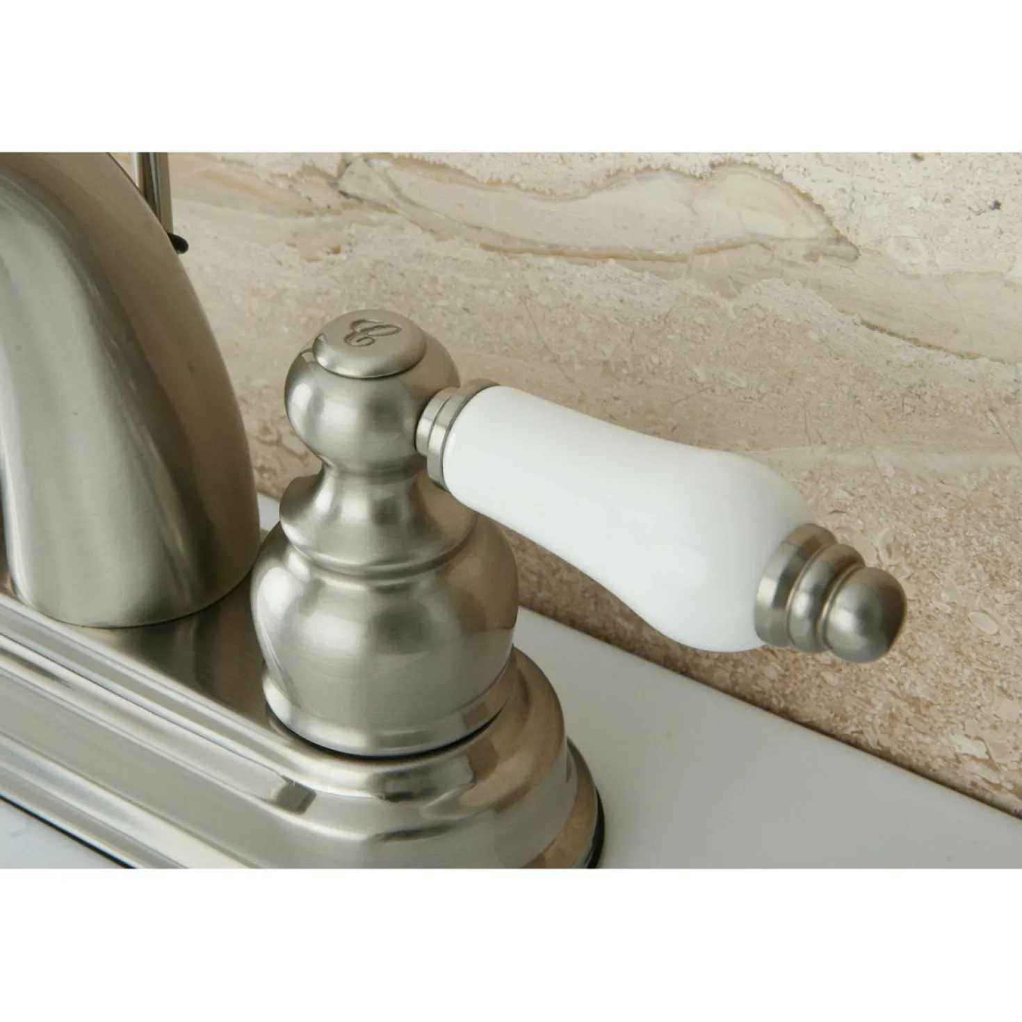 Kingston Brass Restoration Deck Mount 4-Inch Centerset Bathroom Faucet
