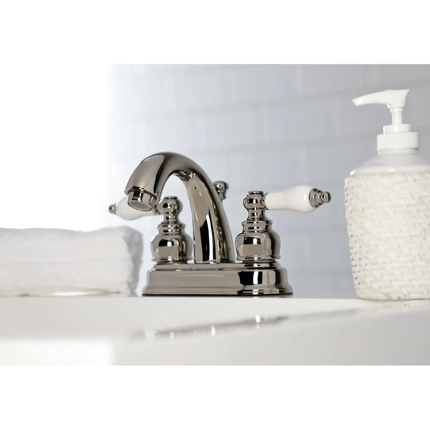 Kingston Brass Restoration Deck Mount 4-Inch Centerset Bathroom Faucet