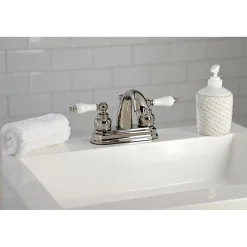 Kingston Brass Restoration Deck Mount 4-Inch Centerset Bathroom Faucet