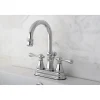 Kingston Brass Restoration Deck Mount 4-Inch Centerset Bathroom Faucet with Brass Pop-Up