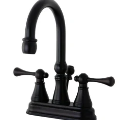 Kingston Brass Restoration Deck Mount 4-Inch Centerset Bathroom Faucet with Brass Pop-Up