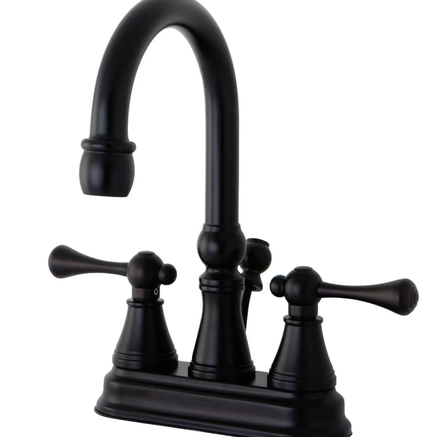 Kingston Brass Restoration Deck Mount 4-Inch Centerset Bathroom Faucet with Brass Pop-Up
