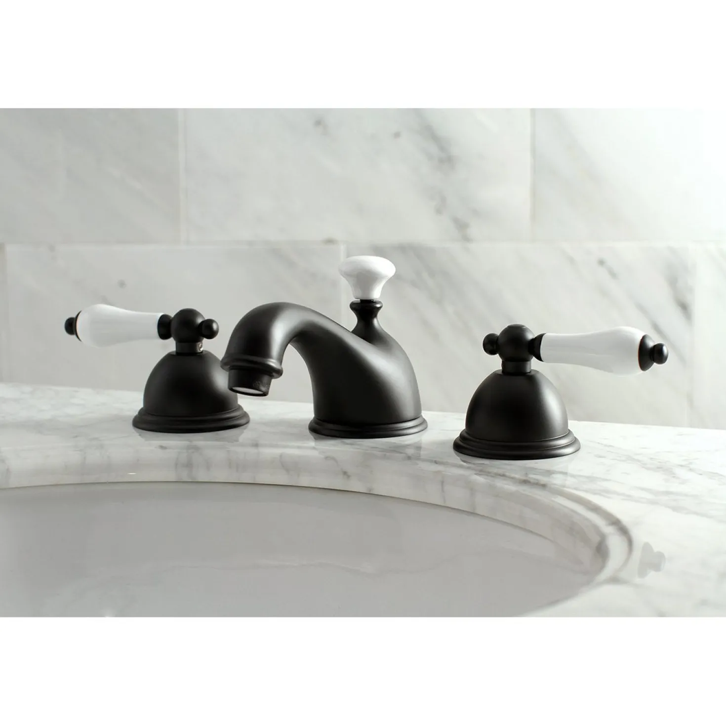 Kingston Brass Restoration Deck Mount 8-Inch Widespread Bathroom Faucet