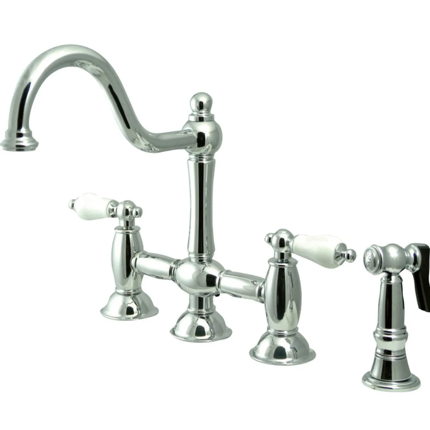 Kingston Brass Restoration 2-Handle Kitchen Bridge Faucet with Brass Sprayer