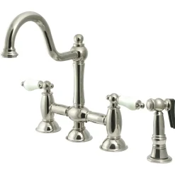 Kingston Brass Restoration 2-Handle Kitchen Bridge Faucet with Brass Sprayer