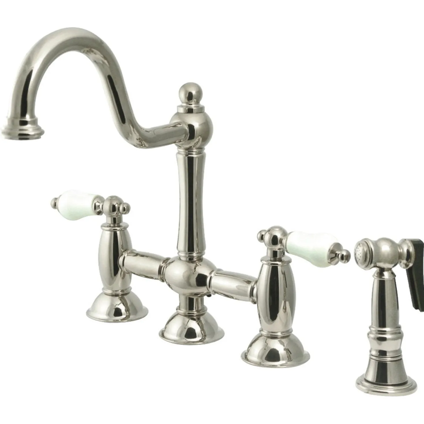 Kingston Brass Restoration 2-Handle Kitchen Bridge Faucet with Brass Sprayer