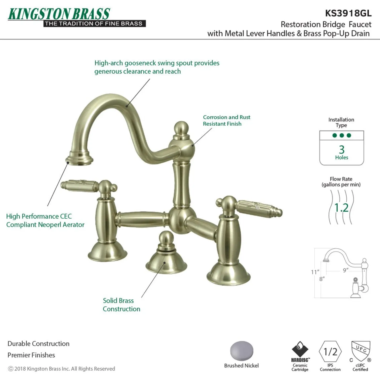 Kingston Brass Restoration 2-Handle Bathroom Bridge Faucet
