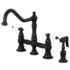 Kingston Brass Restoration 8-Inch Bridge Kitchen Faucet with Sprayer