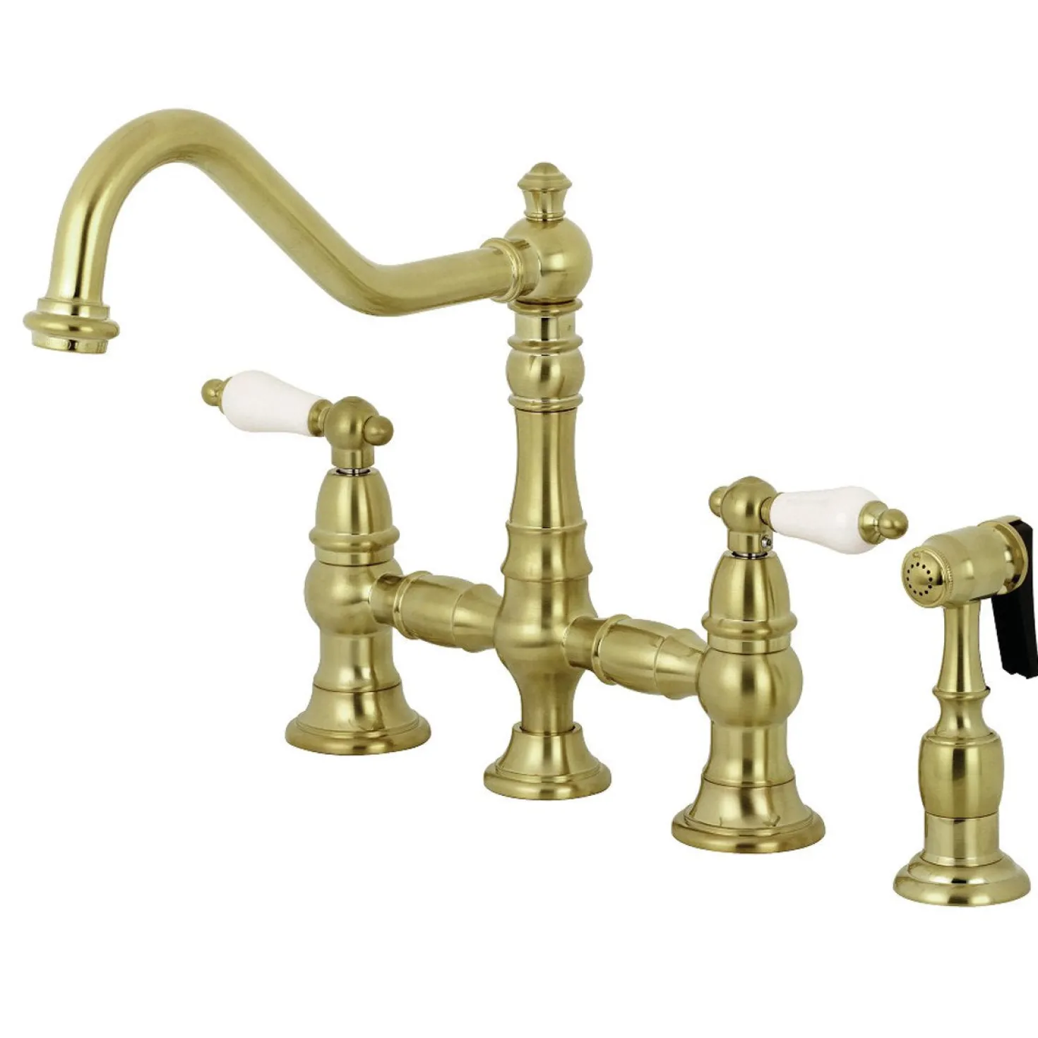 Kingston Brass Restoration 8-Inch Bridge Kitchen Faucet with Sprayer