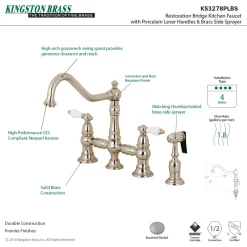 Kingston Brass Restoration 8-Inch Bridge Kitchen Faucet with Sprayer