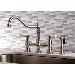 Kingston Brass Restoration 8-Inch Bridge Kitchen Faucet with Sprayer