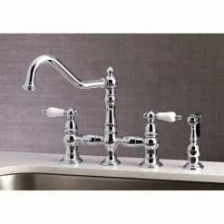 Kingston Brass Restoration 8-Inch Bridge Kitchen Faucet with Sprayer