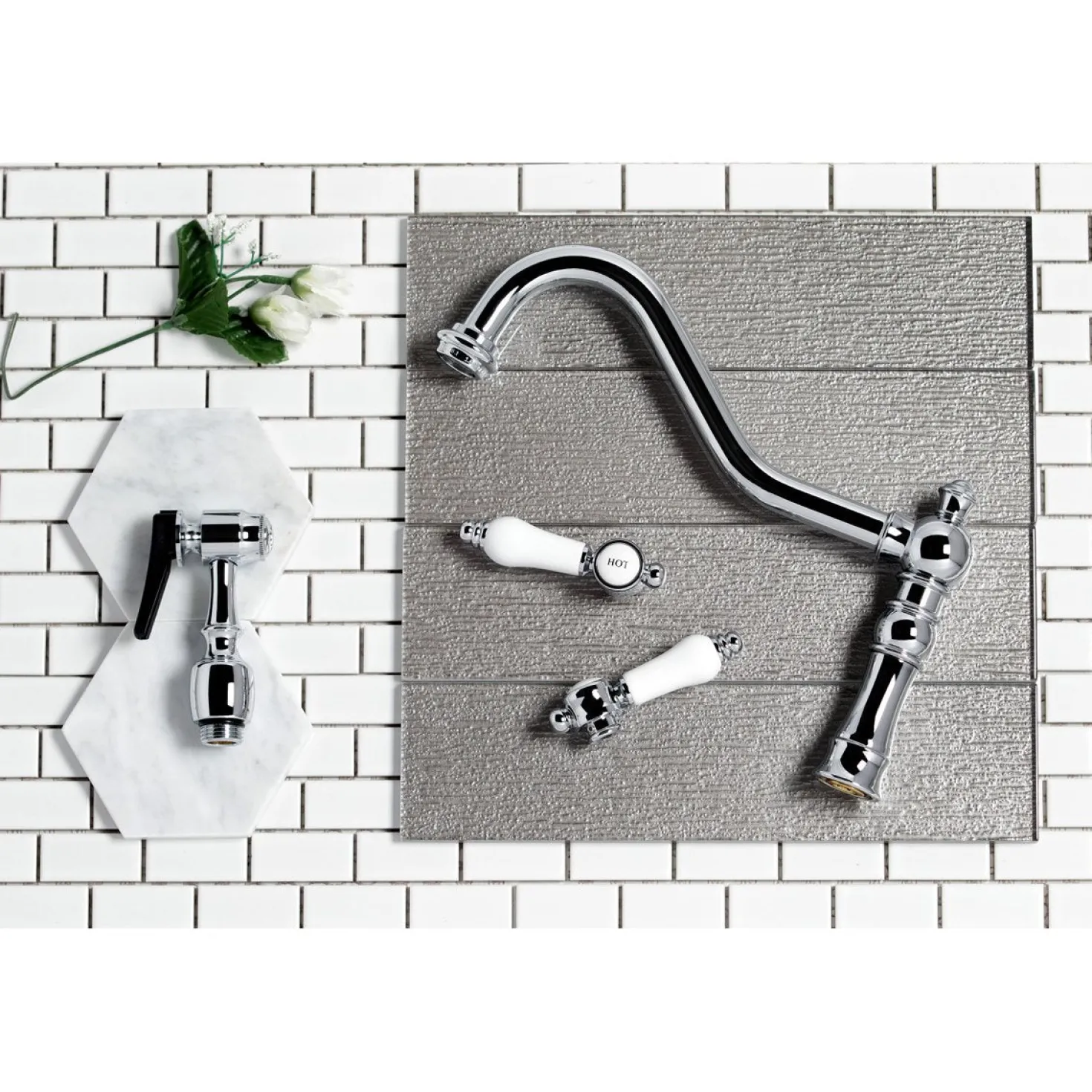 Kingston Brass Restoration 8-Inch Bridge Kitchen Faucet with Sprayer