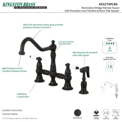 Kingston Brass Restoration 8-Inch Bridge Kitchen Faucet with Sprayer