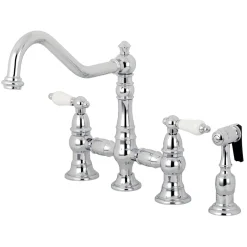 Kingston Brass Restoration 8-Inch Bridge Kitchen Faucet with Sprayer